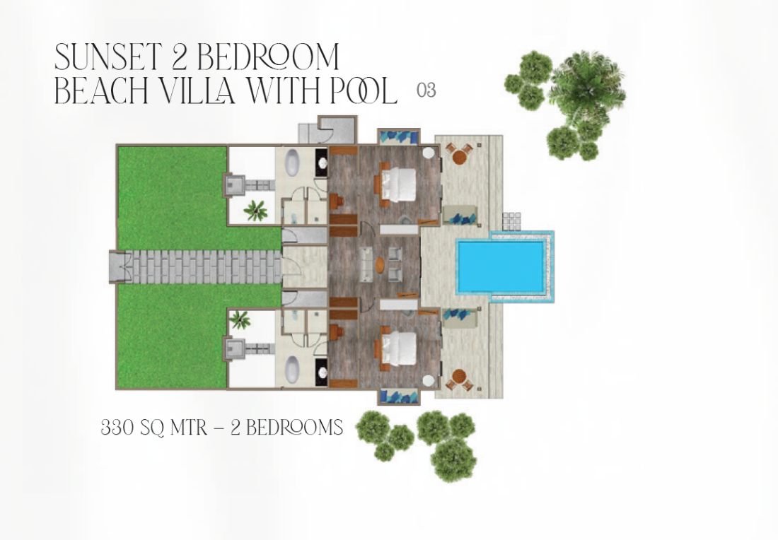 Sunset 2 Bedroom Beach Villa with Pool floor plan